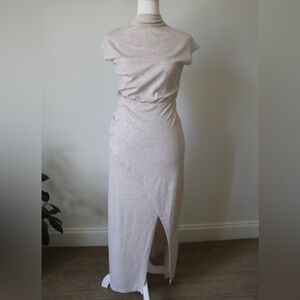 Neutral Cream Maxi Dress with Front Slit